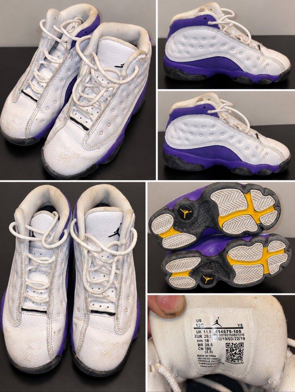 Jordan Kids Basketball Sneakers - White, Purple & Yellow Accents